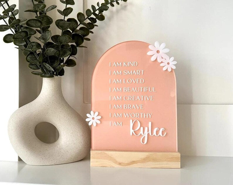 Personalized Daisy Affirmation Sign for Girls | Custom Acrylic Name Sign | Positive Affirmation Decor | Nursery & Bedroom Gift