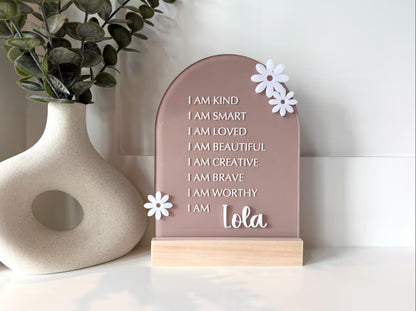Personalized Daisy Affirmation Sign for Girls | Custom Acrylic Name Sign | Positive Affirmation Decor | Nursery & Bedroom Gift