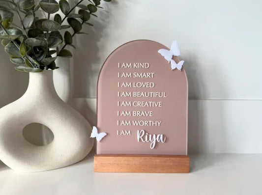 Personalized Butterfly Affirmation Sign for Girls | Custom Acrylic Name Sign | Positive Affirmation Decor | Nursery & Bedroom Gift