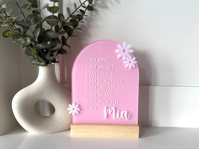 Personalized Daisy Affirmation Sign for Girls | Custom Acrylic Name Sign | Positive Affirmation Decor | Nursery & Bedroom Gift