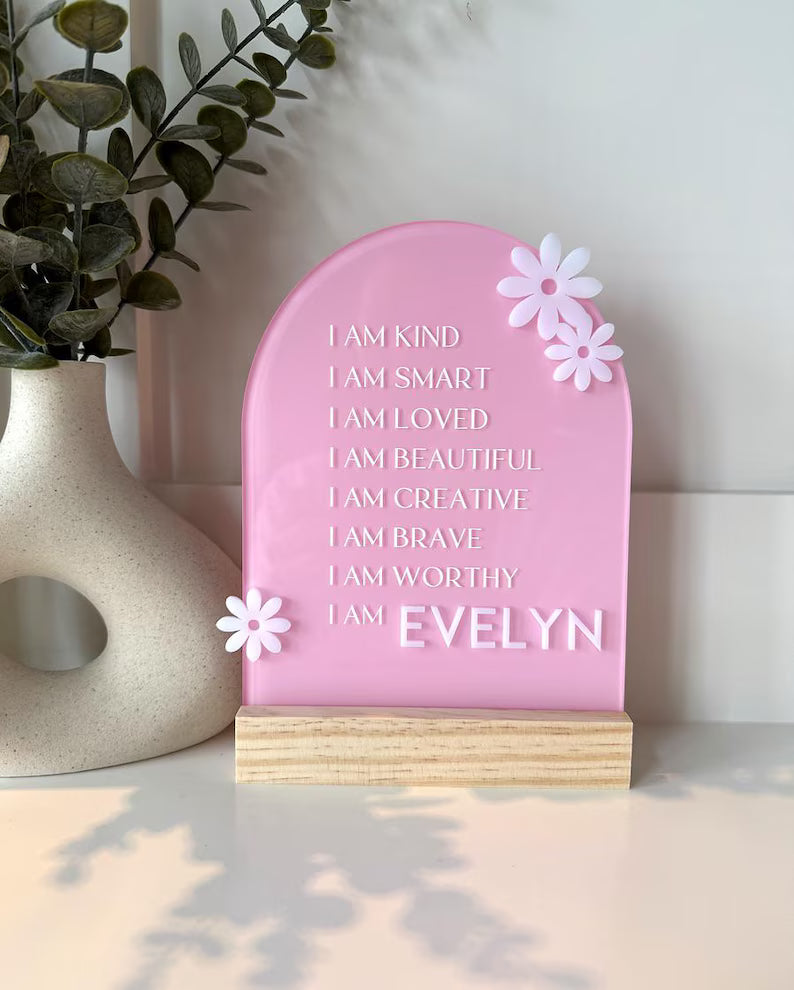 Personalized Daisy Affirmation Sign for Girls | Custom Acrylic Name Sign | Positive Affirmation Decor | Nursery & Bedroom Gift