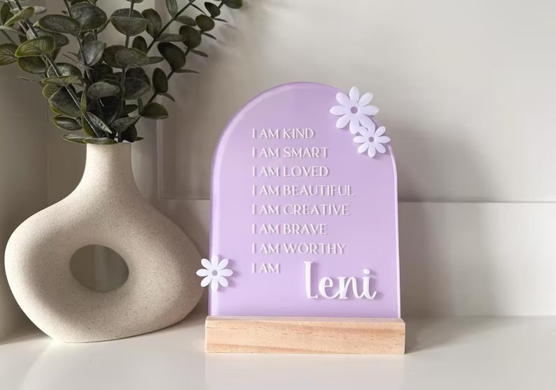Personalized Daisy Affirmation Sign for Girls | Custom Acrylic Name Sign | Positive Affirmation Decor | Nursery & Bedroom Gift