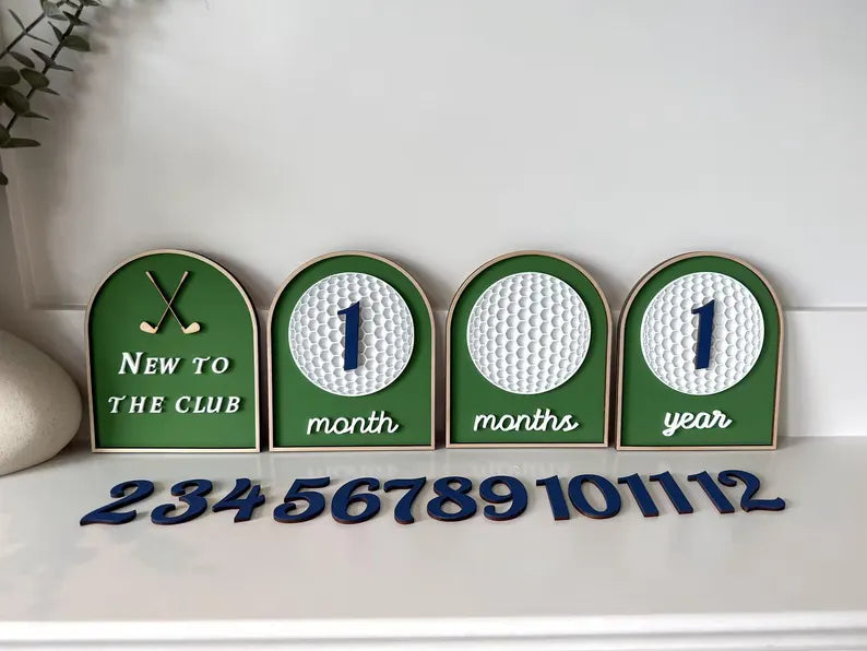 Golf Baby Milestone Markers | Personalized Golf Nursery Decor | Monthly Milestone Photo Props | New to the Club | Baby Shower Gift