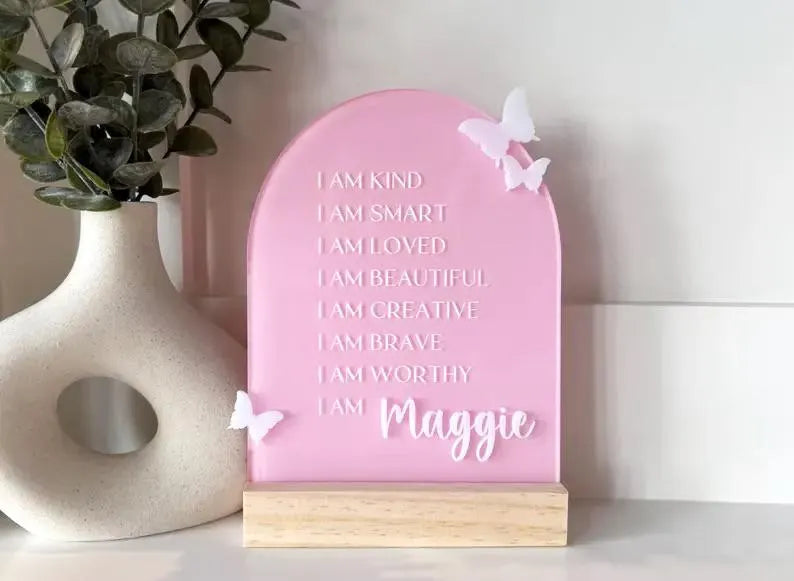 Personalized Butterfly Affirmation Sign for Girls | Custom Acrylic Name Sign | Positive Affirmation Decor | Nursery & Bedroom Gift