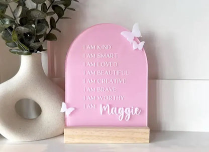 Personalized Butterfly Affirmation Sign for Girls | Custom Acrylic Name Sign | Positive Affirmation Decor | Nursery & Bedroom Gift