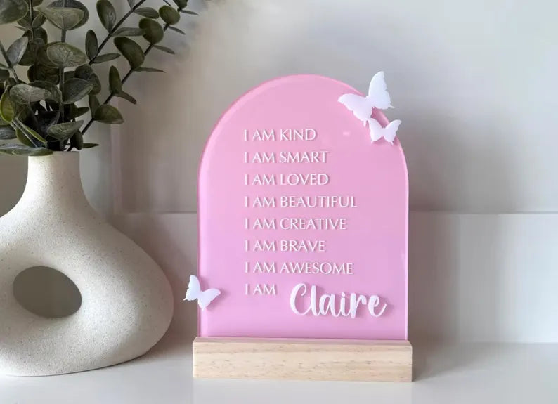 Personalized Butterfly Affirmation Sign for Girls | Custom Acrylic Name Sign | Positive Affirmation Decor | Nursery & Bedroom Gift