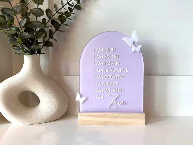 Personalized Butterfly Affirmation Sign for Girls | Custom Acrylic Name Sign | Positive Affirmation Decor | Nursery & Bedroom Gift