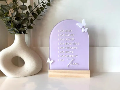 Personalized Butterfly Affirmation Sign for Girls | Custom Acrylic Name Sign | Positive Affirmation Decor | Nursery & Bedroom Gift