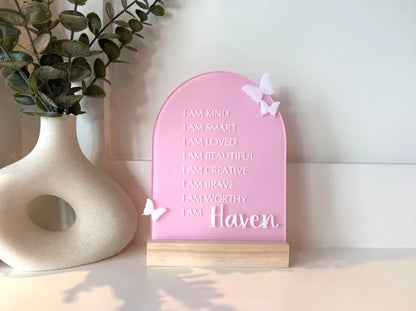 Personalized Butterfly Affirmation Sign for Girls | Custom Acrylic Name Sign | Positive Affirmation Decor | Nursery & Bedroom Gift