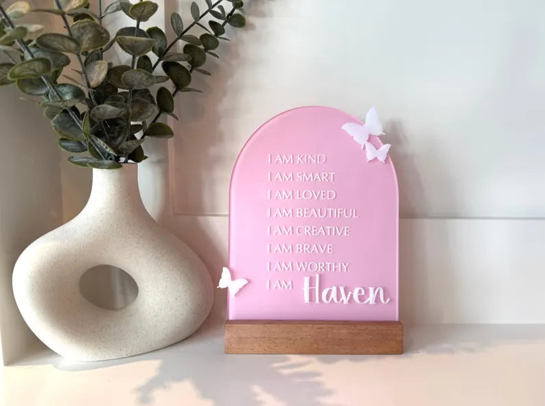 Personalized Butterfly Affirmation Sign for Girls | Custom Acrylic Name Sign | Positive Affirmation Decor | Nursery & Bedroom Gift