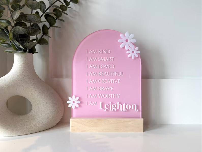 Personalized Daisy Affirmation Sign for Girls | Custom Acrylic Name Sign | Positive Affirmation Decor | Nursery & Bedroom Gift