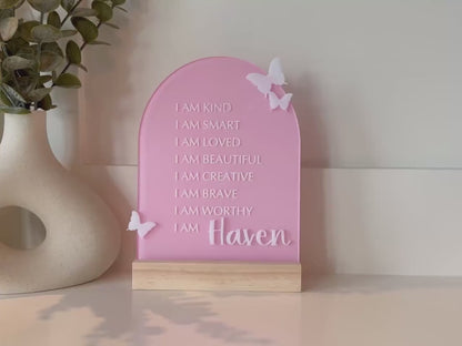 Personalized Butterfly Affirmation Sign for Girls | Custom Acrylic Name Sign | Positive Affirmation Decor | Nursery & Bedroom Gift